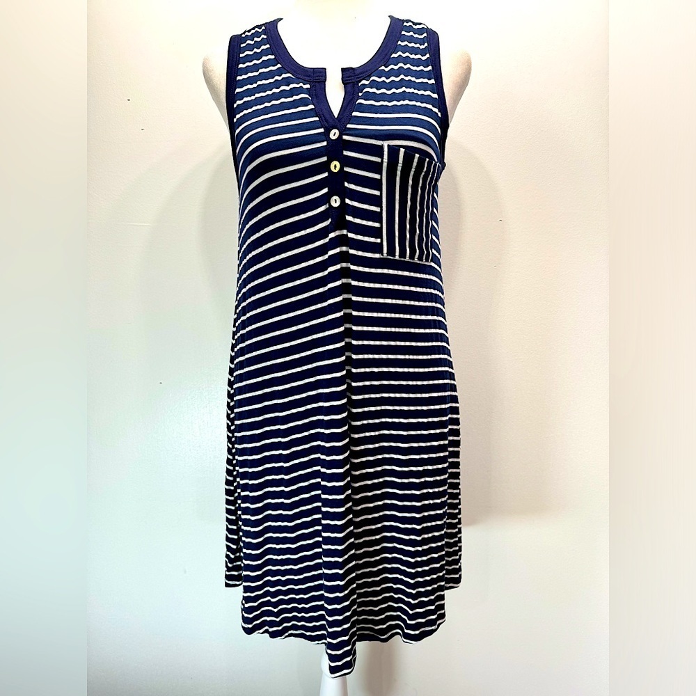 NEW ModCloth Sweet Claire Navy & White Striped Sleeveless Knit Dress Size Small